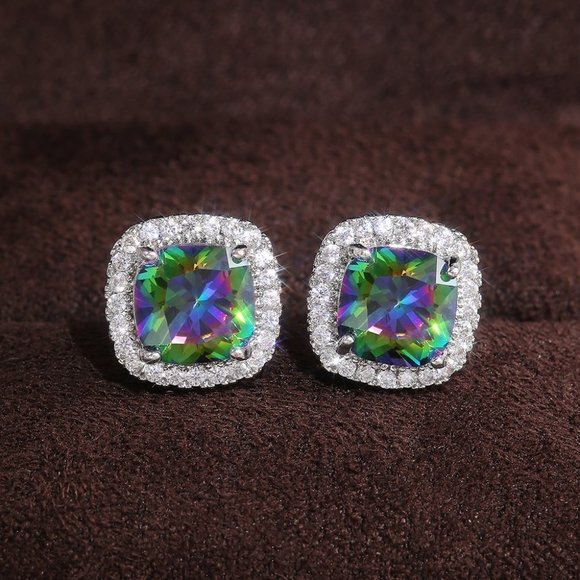 💎Square Colorful Micro Pave Zircon Stud Earrings for Women, EVGG1032 - Picture 1 of 9